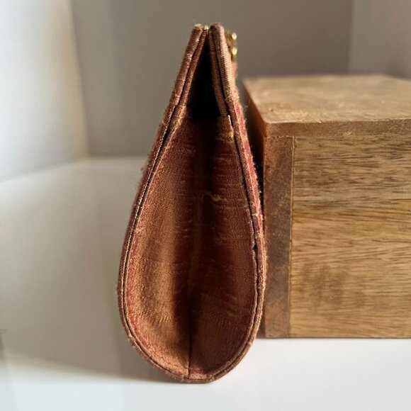 Fabindia Bronze Silk Evening Clutch With Embellished Clasp Exotic Elegant - Picture 8 of 8